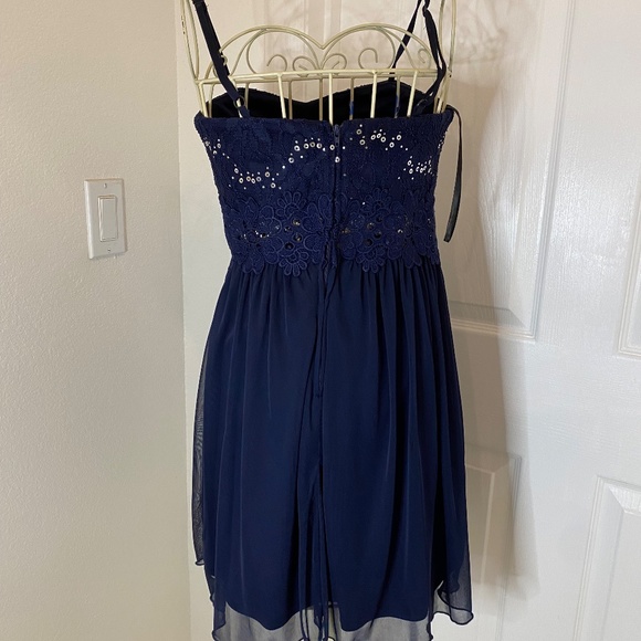 By & By Blue Lace and Silver sequin spaghetti straps Sz 1 -D0007 - Picture 2 of 5